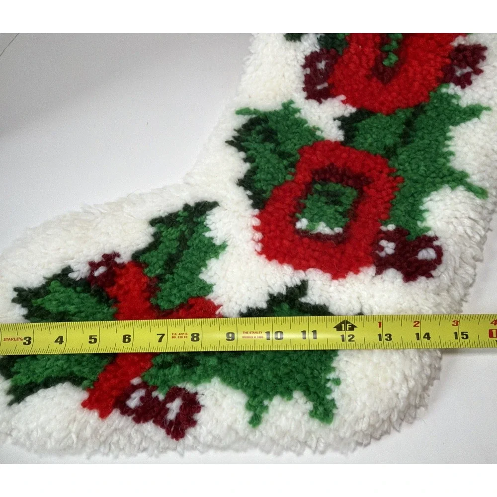 Vintage Handmade Latch Hook Rug Christmas Stocking